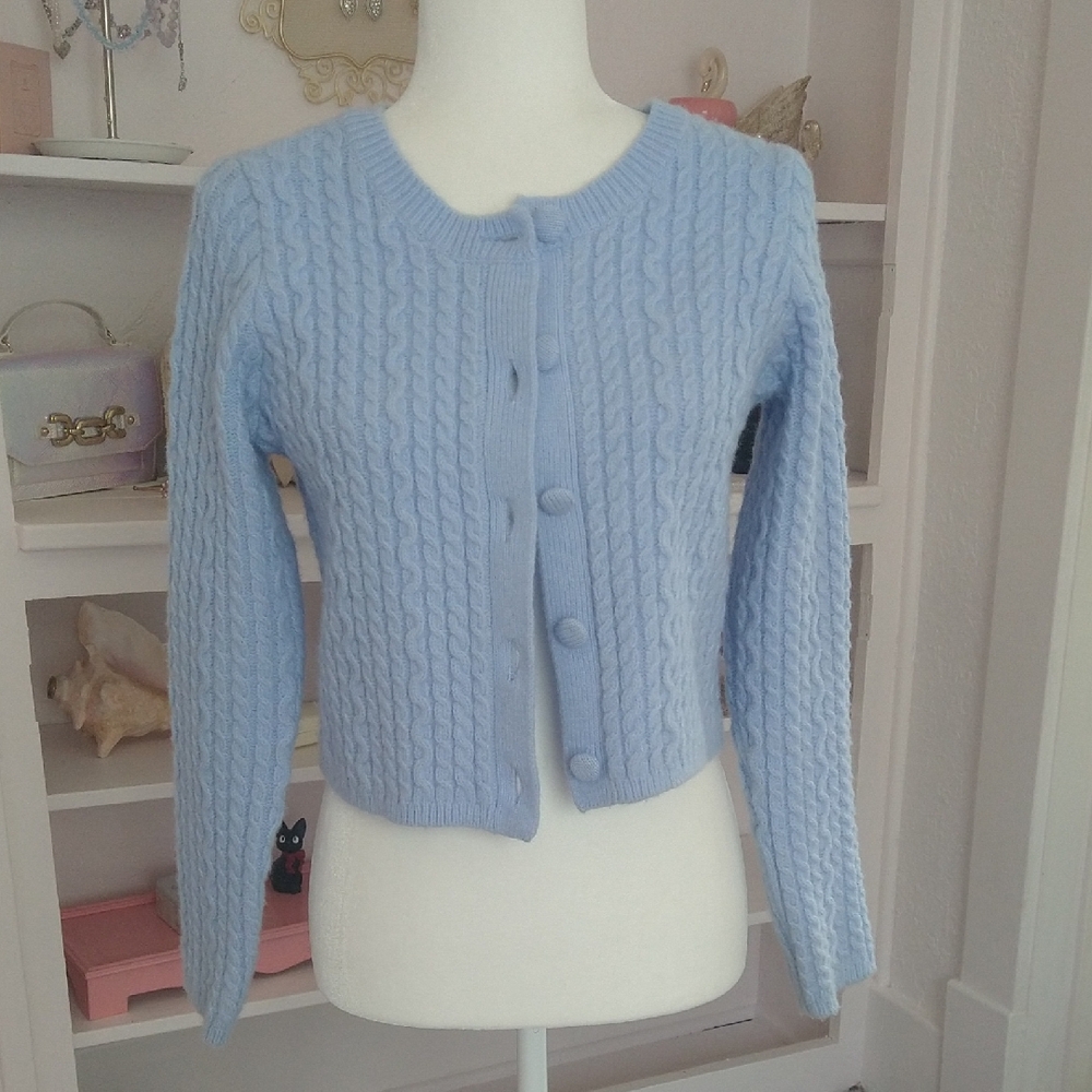 All in Favor Sky Blue Cable Knit Cardigan